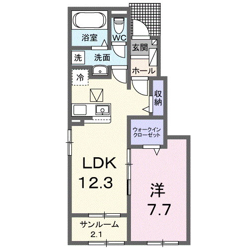 ナトリア ポート(1LDK/1階)の間取り写真