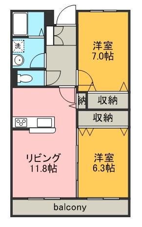 フルスパシエンテ(2LDK/2階)の間取り写真