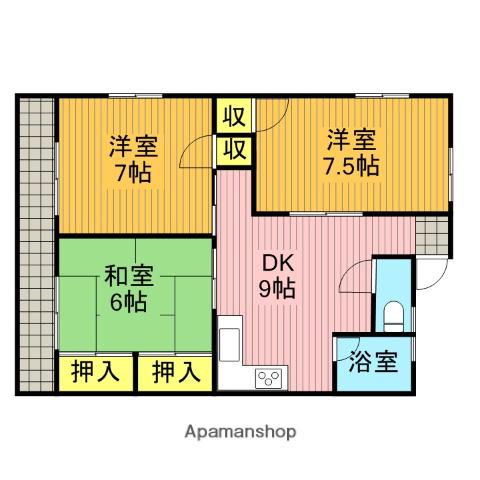 壱番館 弐番館 青木(3DK/2階)の間取り写真