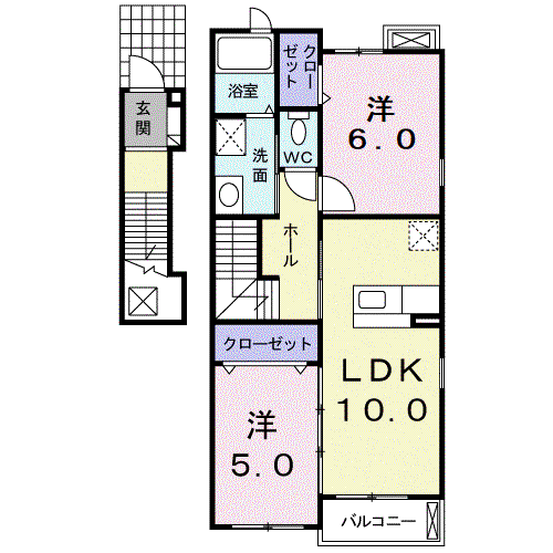 オーシャンテラスⅡ(2LDK/2階)の間取り写真