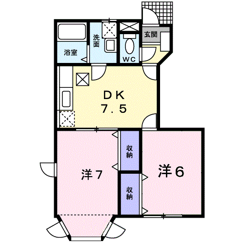 クレストール 天神(2DK/1階)の間取り写真