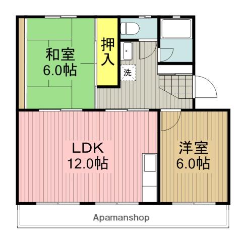 中根マンションE(2LDK/1階)の間取り写真