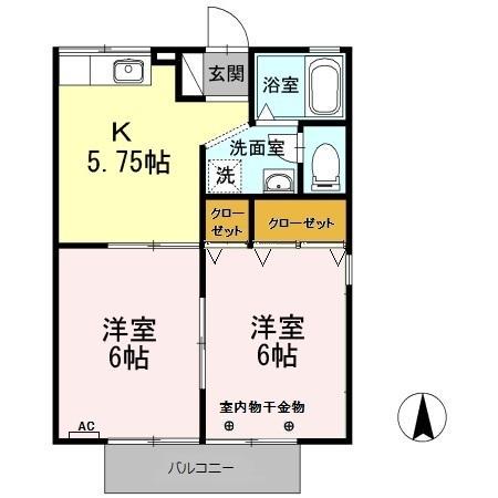 ビアージュA(2K/1階)の間取り写真