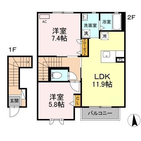 アプリコットハウス B(2LDK/2階)の間取り写真