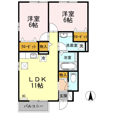 ダーヴォッフォノルトSII(2LDK/1階)の間取り写真