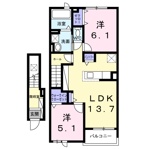 アヴァンス パレイル(2LDK/2階)の間取り写真
