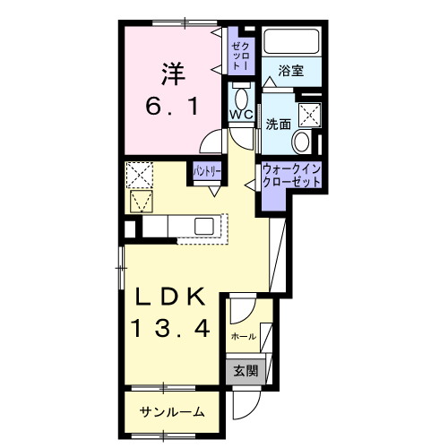 アヴァンス パレイル(1LDK/1階)の間取り写真