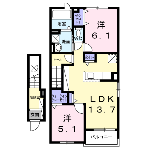 アヴァンス パレイル(2LDK/2階)の間取り写真