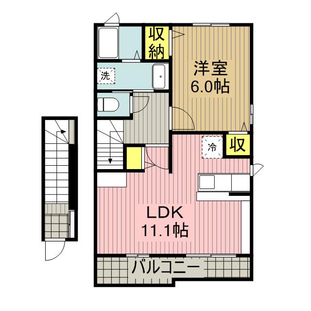 エクセレント13-A(1LDK/2階)の間取り写真