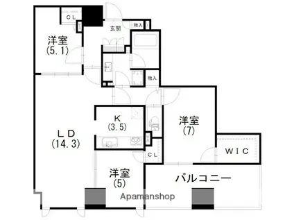 シティタワー浜松(3LDK/11階)の間取り写真