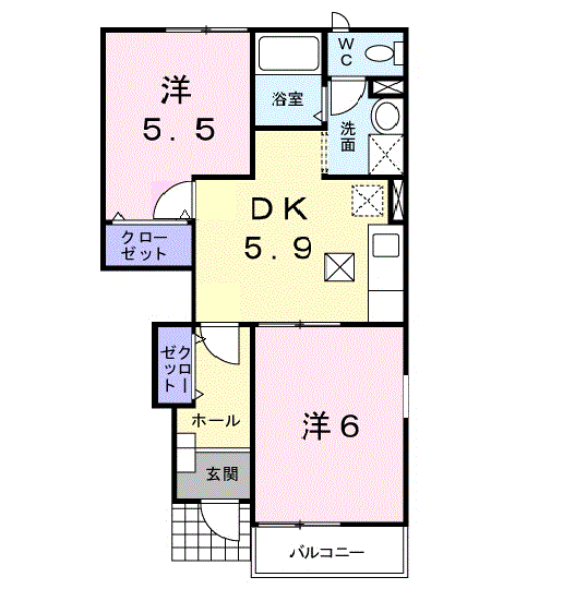 クレールカーサ(2DK/1階)の間取り写真