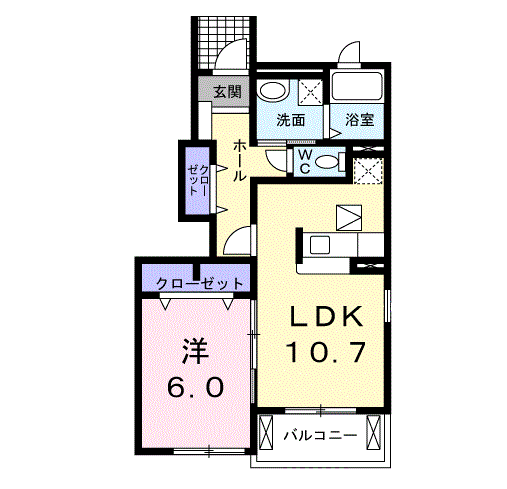 クロシェット Ⅱ(1LDK/1階)の間取り写真
