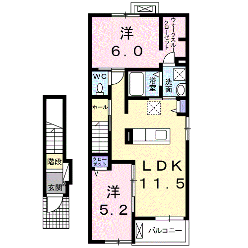 ディアコート Ⅱ(2LDK/2階)の間取り写真