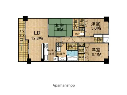 エムズ鴨江(3LDK/6階)の間取り写真