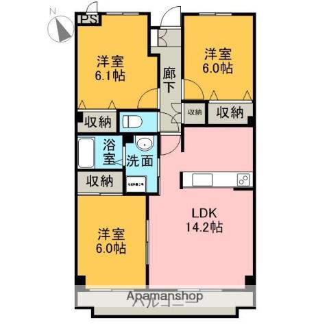 サンヒルズ富士(3LDK/1階)の間取り写真