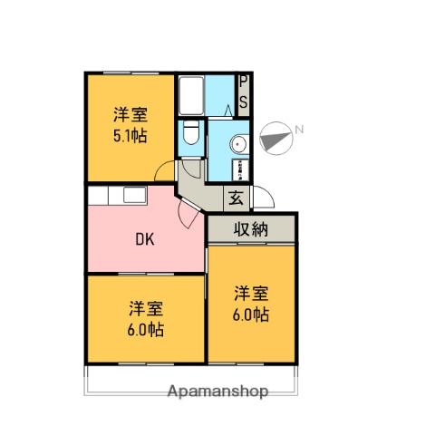 ハイランドモチヅキB(3DK/2階)の間取り写真