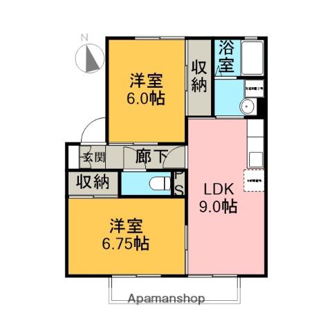 ドミール西平A(2LDK/1階)の間取り写真