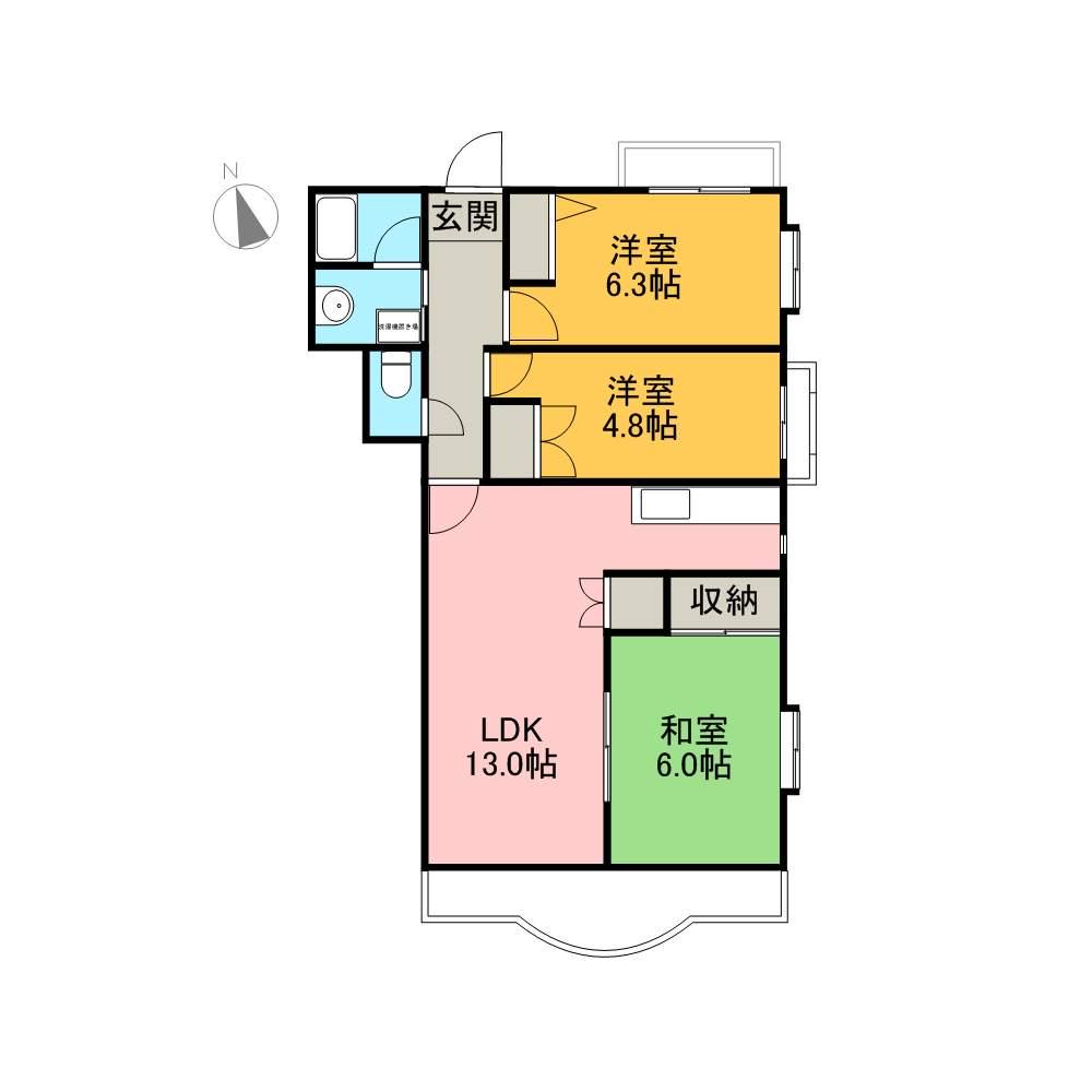 Kボヌール(3LDK/5階)の間取り写真