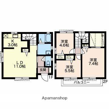 東海道本線 富士駅 徒歩20分 2階建 築24年(3LDK)の間取り写真