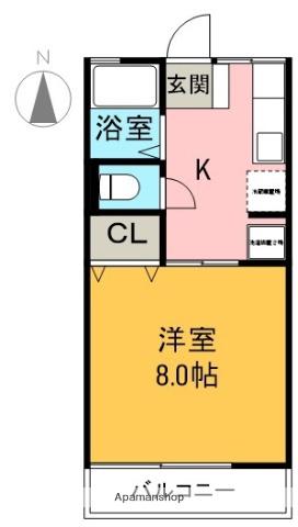 ハイム横割(1K/1階)の間取り写真