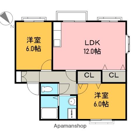 富士光コーポ蓮台(2LDK/2階)の間取り写真