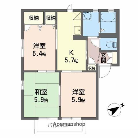 サンハイツ富士岡B(3DK/2階)の間取り写真