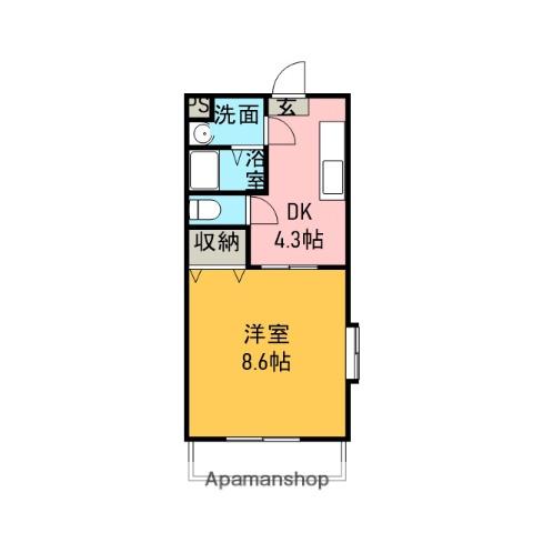 カルサイト(1DK/4階)の間取り写真