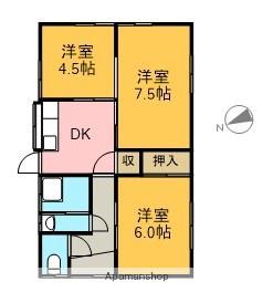 身延線 富士宮駅 バス乗車時間：16分 東万野バス停で下車 徒歩4分 1階建 築42年(3DK)の間取り写真