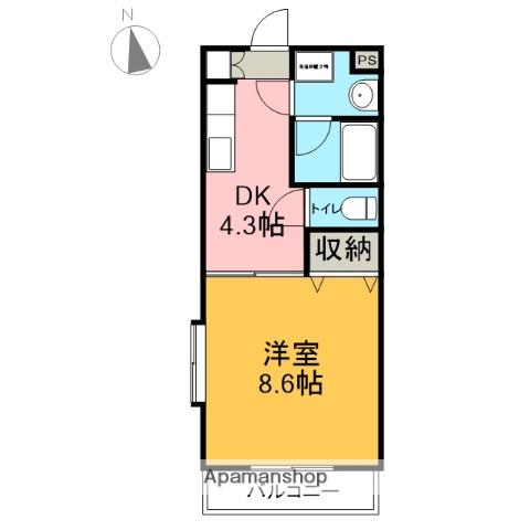 リバティーパル(1DK/1階)の間取り写真