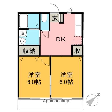 アンムートⅢ(2DK/1階)の間取り写真