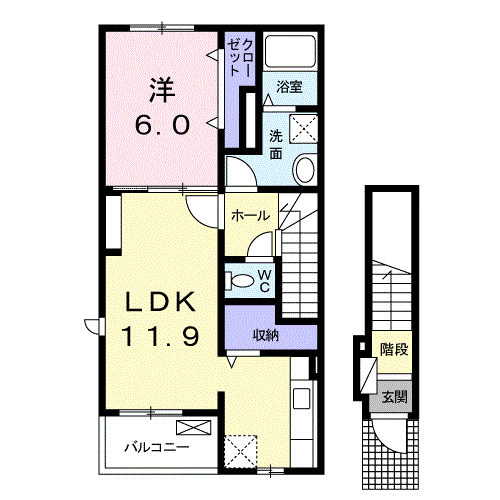 ステラ津田(1LDK/2階)の間取り写真