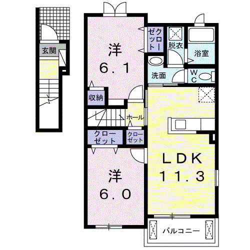 ルミエール古宮Ⅰ(2LDK/2階)の間取り写真