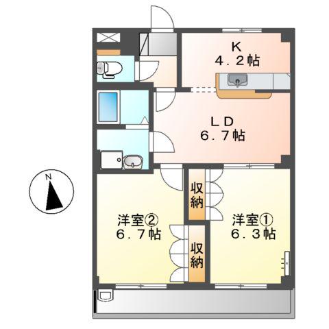 サニーハウス南A(2LDK/2階)の間取り写真