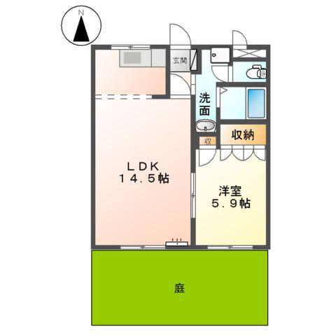 ボナールヴィラ(1LDK/1階)の間取り写真