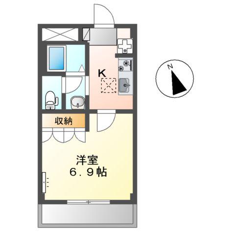 ラ・フォンテーヌ(1K/2階)の間取り写真