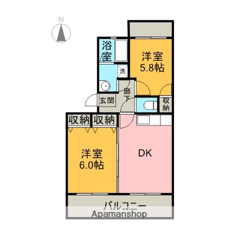 グレイス上本村Ⅱ(2DK/1階)の間取り写真