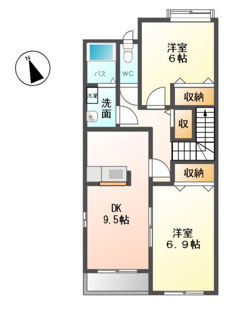 ロイヤルプレイス(2LDK/2階)の間取り写真