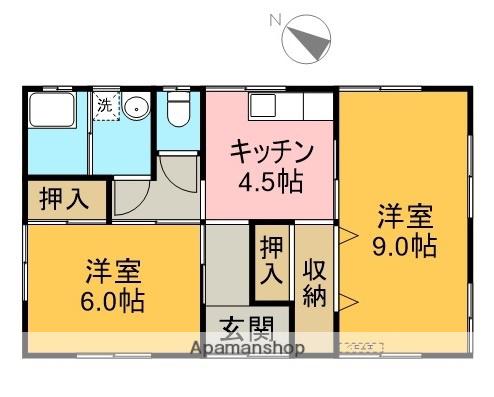 身延線 富士宮駅 バス乗車時間：20分 蜂谷戸バス停で下車 徒歩7分 1階建 築44年(2K)の間取り写真