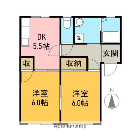 サンライズ大岩B(2DK/1階)の間取り写真