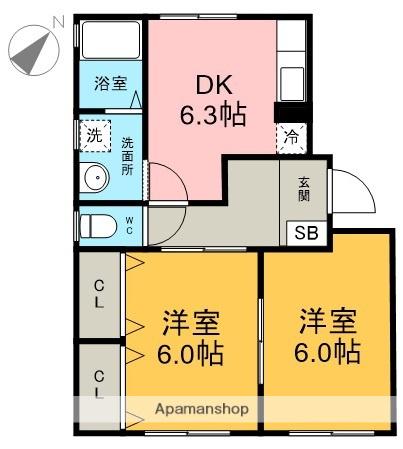 フレグランス森島A(2DK/2階)の間取り写真