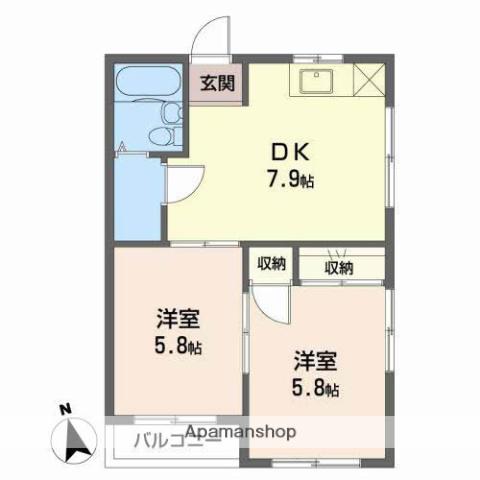 ハイネス吉原(2DK/2階)の間取り写真