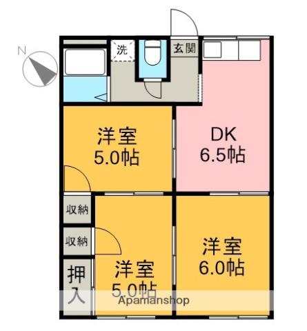 ファミールヤマダC(3DK/1階)の間取り写真