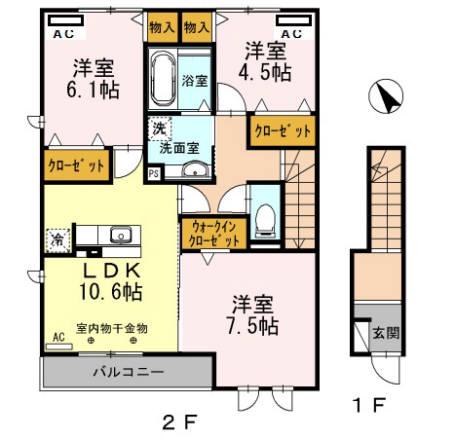 グランデ滝戸(3LDK/2階)の間取り写真