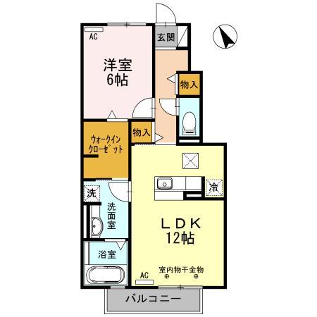 カーサポポラーレB(1LDK/1階)の間取り写真