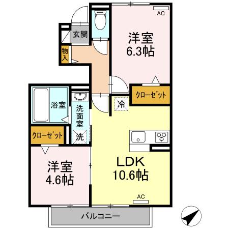 プランドールII(2LDK/1階)の間取り写真