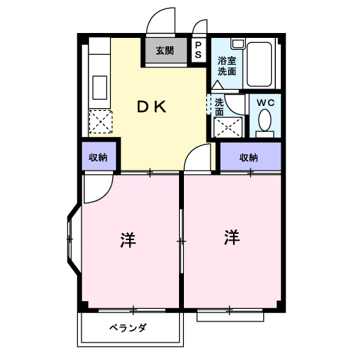 エルディム駿河台(2DK/1階)の間取り写真