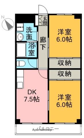 ラムール(2DK/1階)の間取り写真