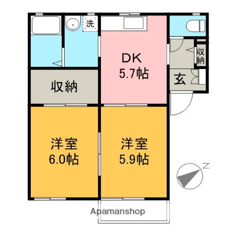グランドビュー富士B(2DK/1階)の間取り写真