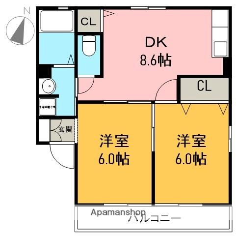 メゾンシャルムA(2DK/1階)の間取り写真