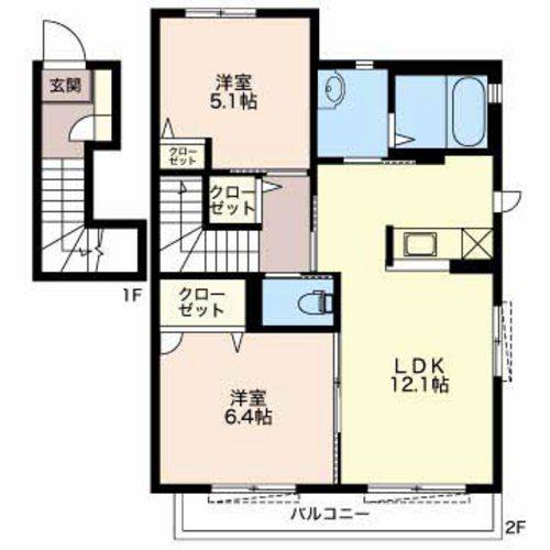 サンライズ富士C(2LDK/2階)の間取り写真